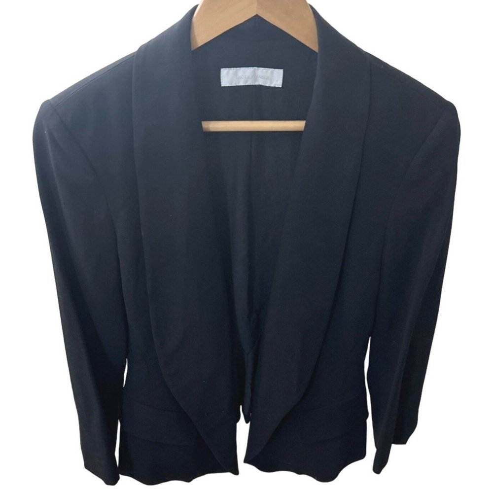 COPY - Nicole Farhi Black Wool Blazer lined lapel fitted back with flare front …